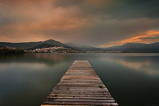 brown wooden dock bridge on lake HD wallpaper