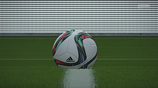 white, green, and red adidas soccer ball, footballers, video games, ball, soccer