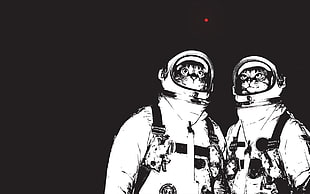 two astronaut cats illustration, astronaut, kittens, minimalism, cat HD wallpaper