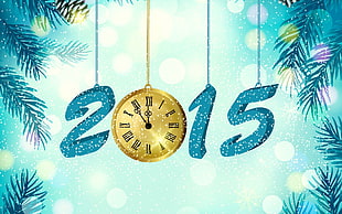 gold pocket watch illustration, Christmas, New Year, clocks, 2015 HD wallpaper