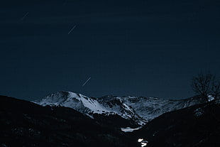 snowy mountain, mountains, snow, night, night sky