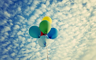 assorted color balloon flying on cloudy sky HD wallpaper