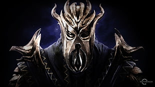 monster wearing gold-colored helmet, The Elder Scrolls V: Skyrim, Miraak, video games HD wallpaper