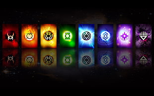 Justice League logo lamp set, Green Lantern, Sinestro, collage, digital art HD wallpaper