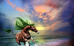 brown horse, unicorns, horse, fantasy art, digital art HD wallpaper