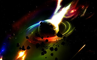 multicolored galaxy 3D wallpaper, space, planet, asteroid, planetary rings HD wallpaper