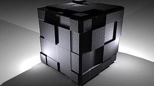 black and white wooden cabinet, 3D, cube, abstract HD wallpaper