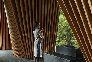 woman in gray dress praying HD wallpaper