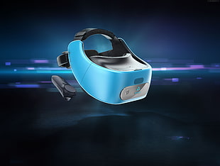 photo of blue VR goggles with remote game control HD wallpaper