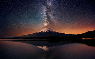 snow-covered mountain at sunset