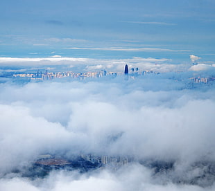 white cloud, clouds, skyscraper