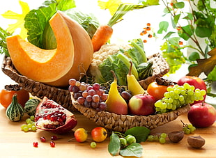 assorted fruits on baskets