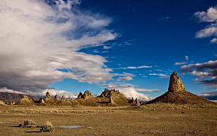 white and blue boat on body of water, landscape, nature, mountains, rock formation