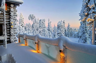 handrail covered with snow during daytime HD wallpaper