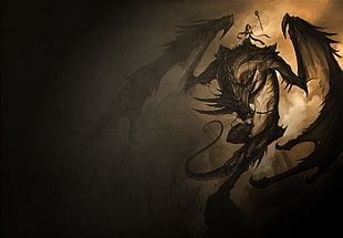 black and gray dragon illustration, fantasy art, dragon, creature, staff HD wallpaper