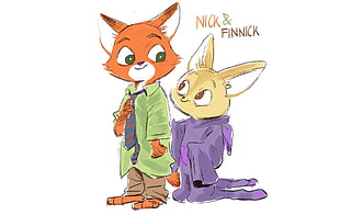 Nick & Finnick painting, Zootopia, simple background, Nick Wilde HD wallpaper