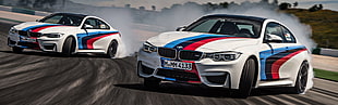 white and blue BMW race car, BMW M4, race tracks, Drifting, car HD wallpaper