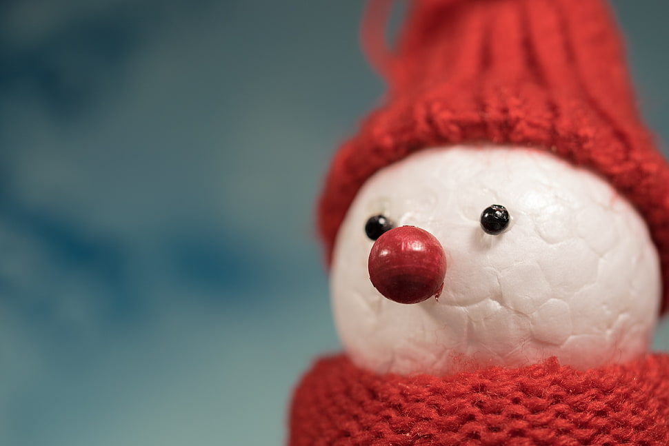 selective focus photography of Snowman polystyrene with red hat and scarf HD wallpaper