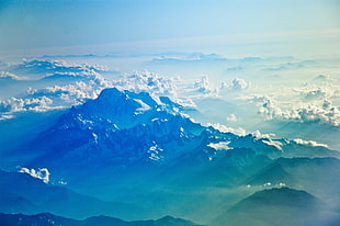 photo of mountains covered in cloud, nature, snow, mountains, clouds