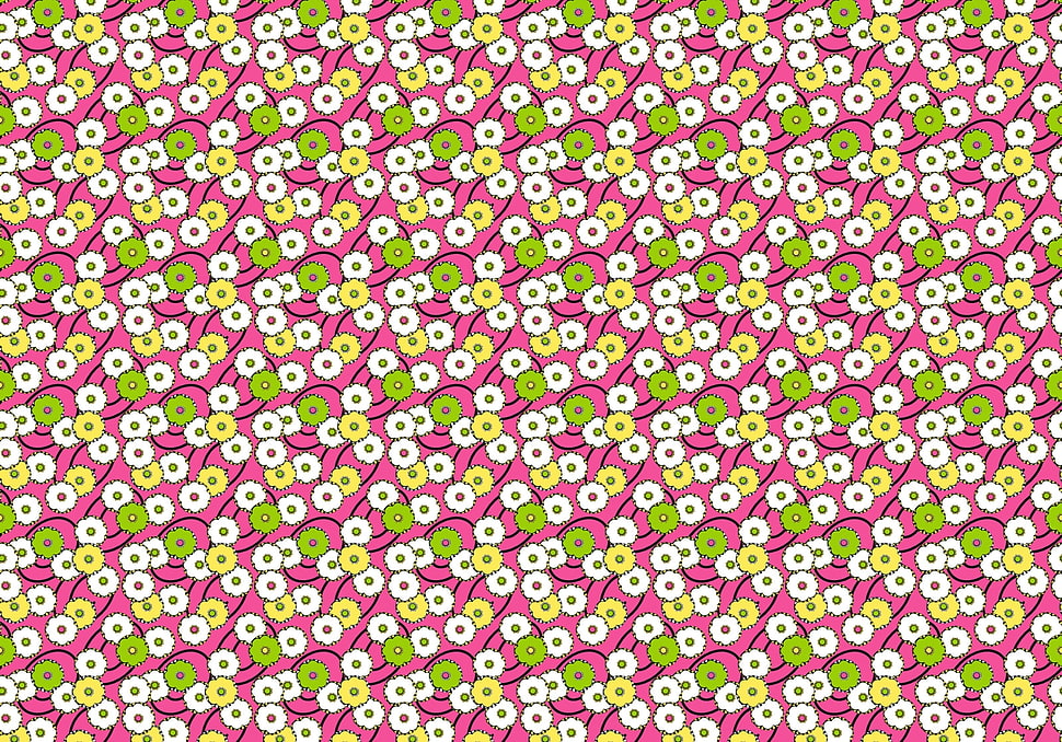 white, pink, and green floral graphic HD wallpaper