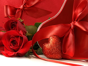 photo of red rose with ribbon HD wallpaper