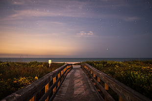 brown and black wooden walkway photo during sunset, sanibel HD wallpaper