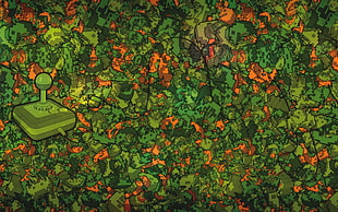 green and orange floral textile, green, orange, joystick, video games HD wallpaper