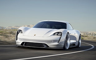 silver Lamborghini concept car, Porsche Mission E, car, white cars HD wallpaper