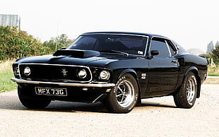 black Ford Mustang coupe, car, race cars HD wallpaper