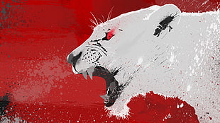 white panther painting, lion, red eyes, animals, vector HD wallpaper