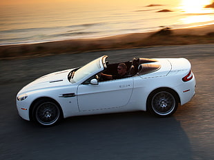 time lapse photography of white convertible on road HD wallpaper