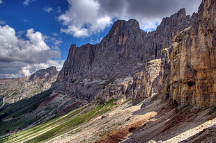 brown rock mountain during cloudy season, rosengarten, dolomites HD wallpaper