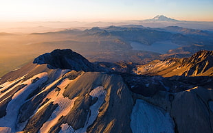 brown mountain range, mountains, Mount  St.  Helens, lake, snowy peak