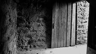 gray wooden door, castle, door, old building, monochrome HD wallpaper