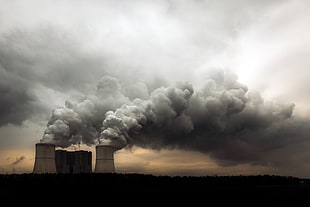 grey factory chimney, industrial, smoke, environment, cooling towers