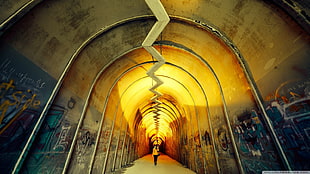 person walking in tunnel, colorful HD wallpaper