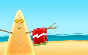 sandman with red towel illustration, cartoon, artwork, beach HD wallpaper