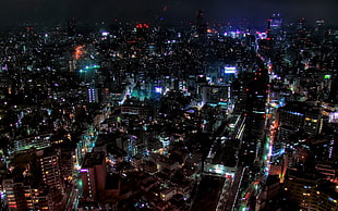 areal photo of city buildings during nighttime HD wallpaper