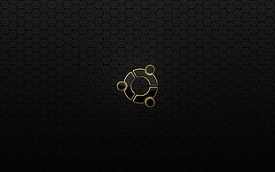 round gold and black logo, Ubuntu, minimalism HD wallpaper