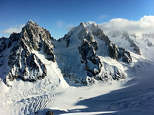 snowy mountains with clouds under blue sky during daytime, chamonix, mont-blanc HD wallpaper