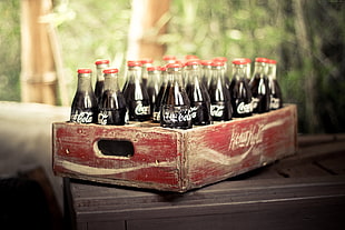red and white wooden crate full of Coca-Cola bottles HD wallpaper