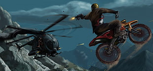 man riding black and red motorcycle HD wallpaper