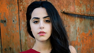 woman wearing red dress