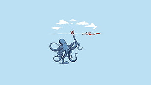blue octopus illustration HD wallpaper