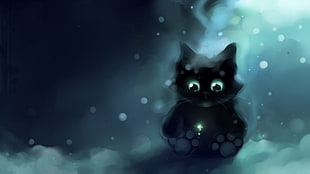 black kitten digital wallpaper, cat, Apofiss, bubbles, artwork HD wallpaper