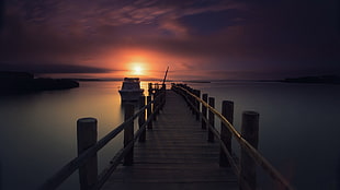 brown wooden dock, landscape