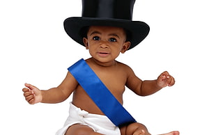 baby wearing black top hat and blue sash HD wallpaper