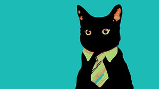 black cat wearing green necktie cartoon clip art HD wallpaper