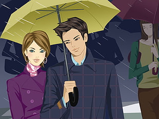 man in blue and red collared shirt using umbrella beside woman HD wallpaper