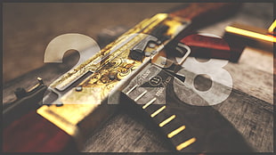 gold, AK-47, gun, numbers HD wallpaper